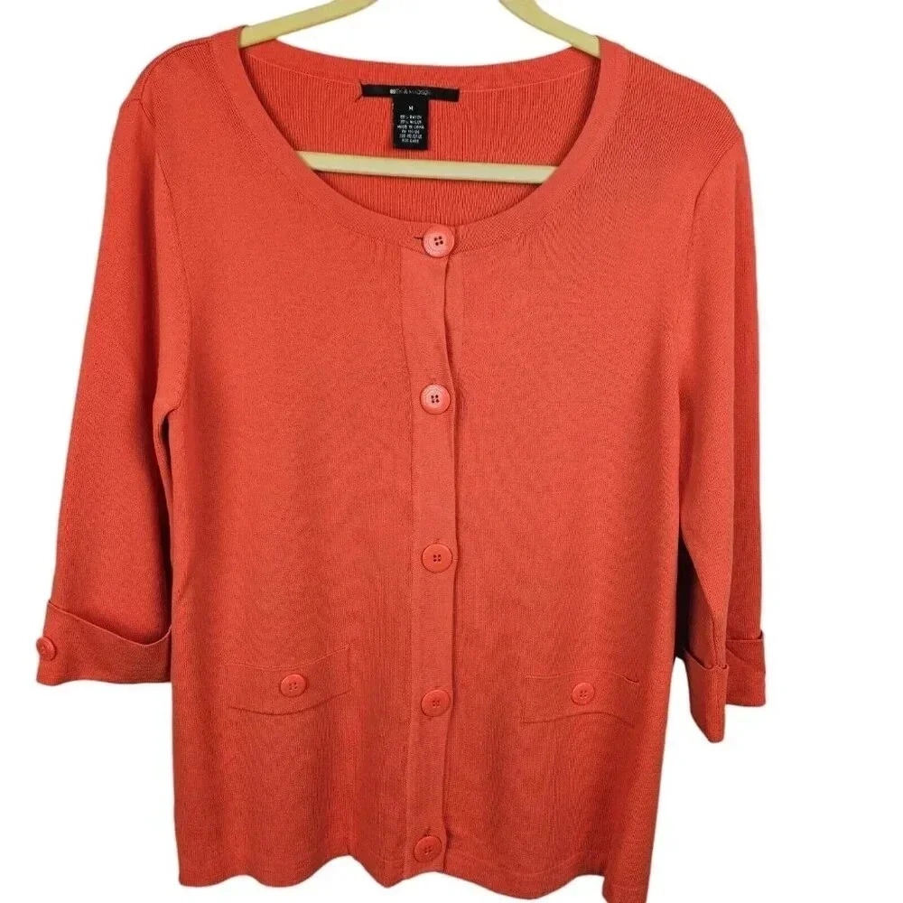 89th & Madison Rayon Nylon Button-Down‎ Cardigan 3/4 Sleeve Size Medium